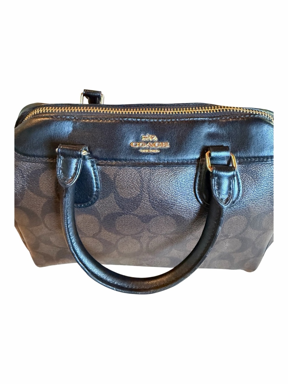 COACH Mini Bennett Brown/Black Signature Canvas Satchel with Gold Hardware